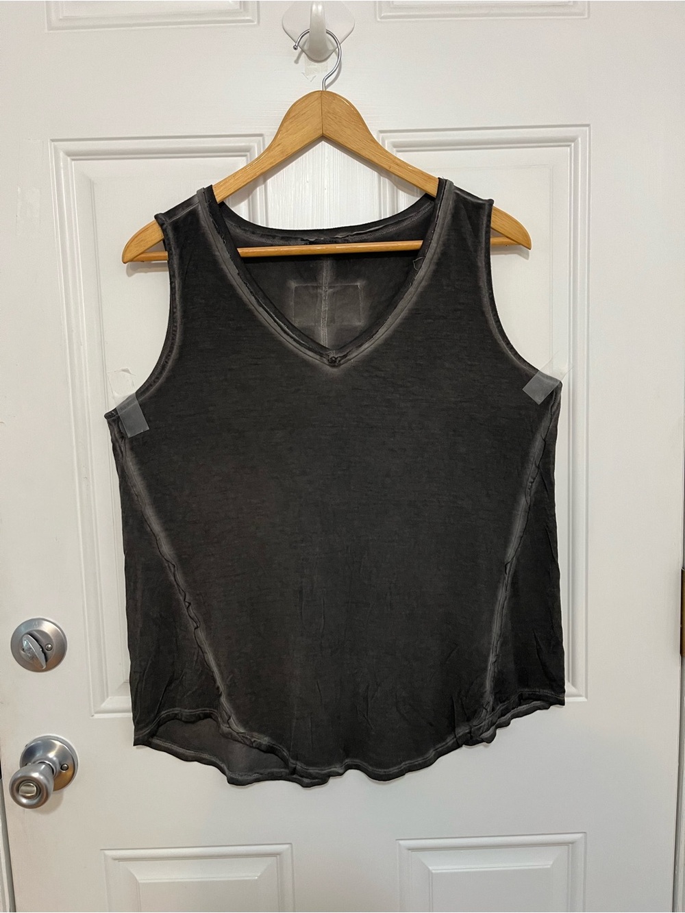 Women’s Washed V-Neck Tank Top - Black - Picture 2 of 4